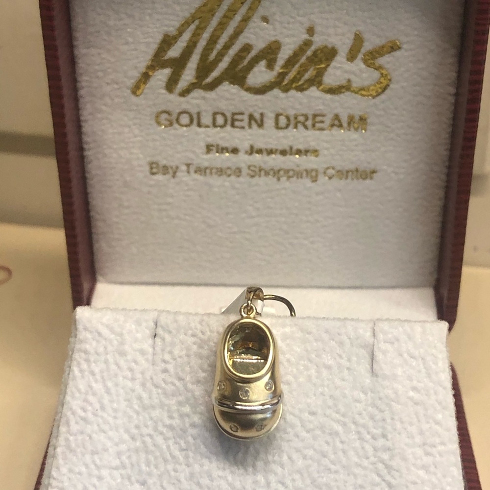 Baby Shoe Pendant 14k Gold and Diamonds